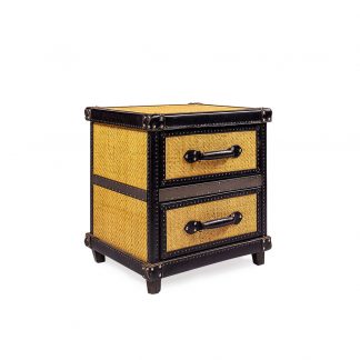 Velador de rattan y cuero (2 cajones)