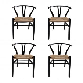 Pack 4 Sillas Wishbone Negra asiento natural